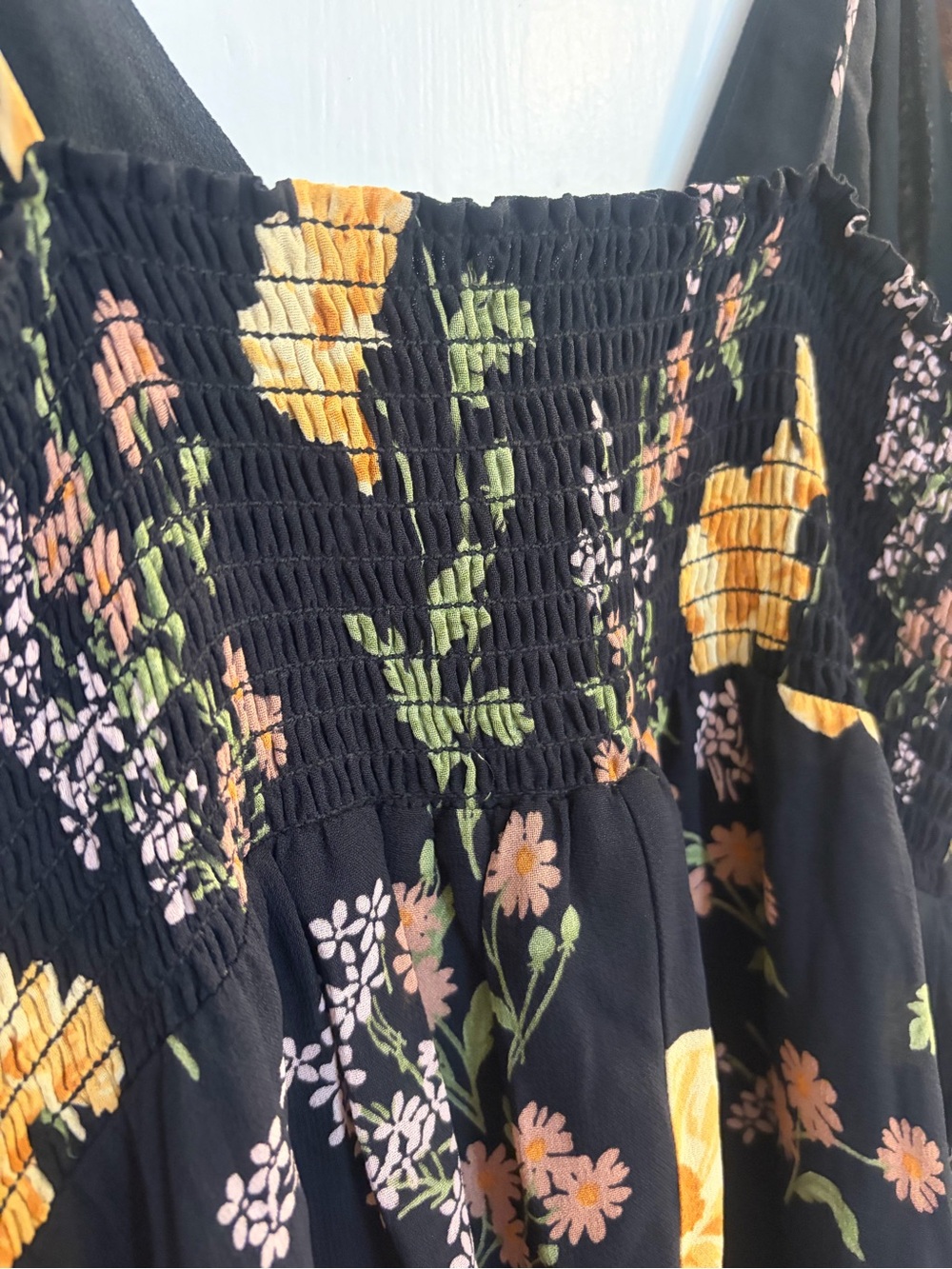 Reformation Black Midi Dress with Yellow Floral Print - Picture 6 of 8